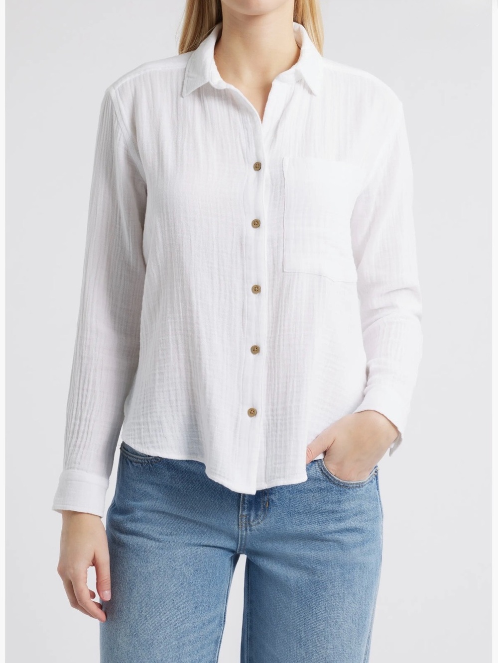 beachlunchlounge 100% Cotton white Gauze Button-Down Shirt - Picture 13 of 15